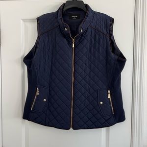 Navy Blue Lightweight Zip Up Puffer Vest with Gold Hardware
